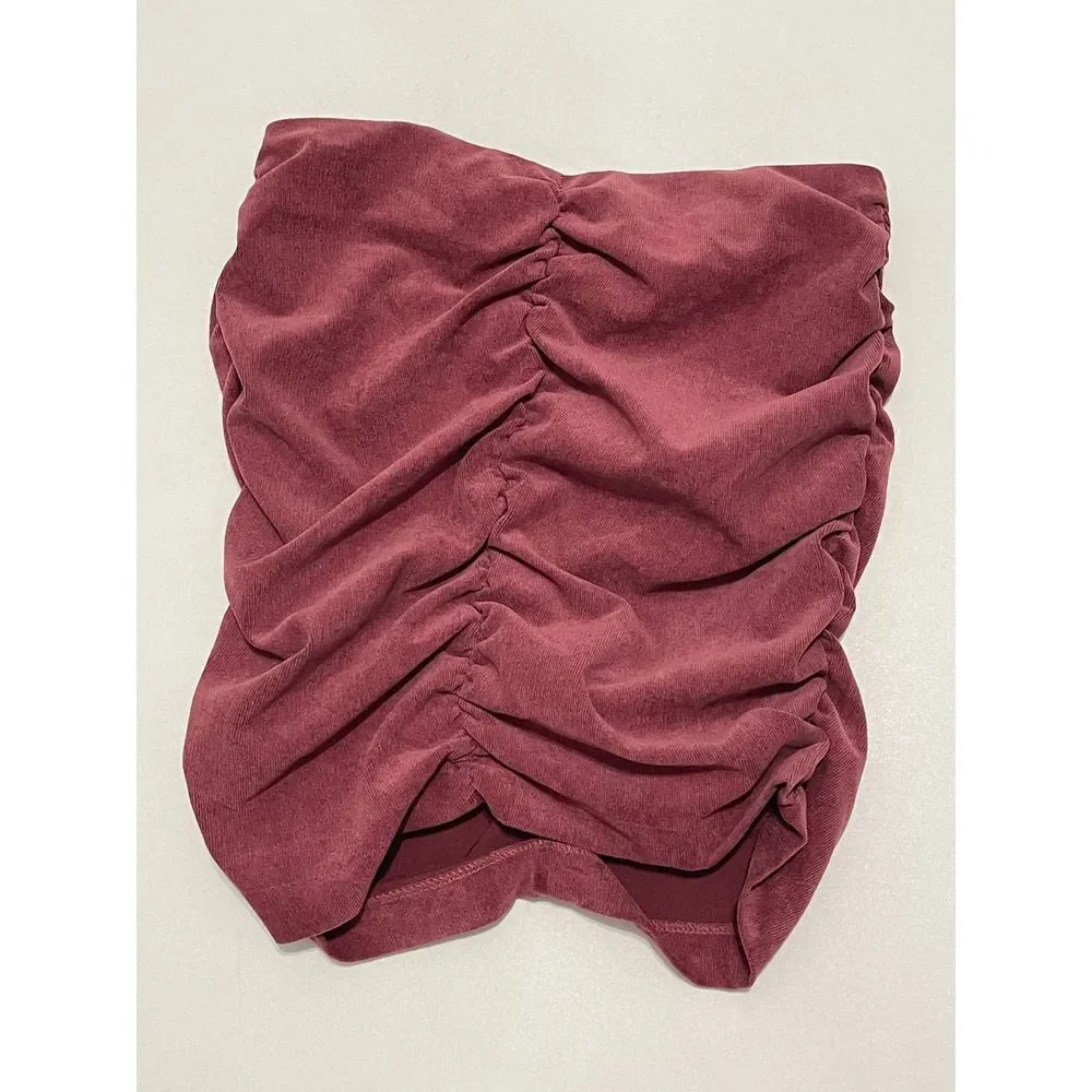Zara Draped Corduroy Ruched Mini Skirt Dusty Burgundy Red Women’s Size Large - Picture 5 of 9